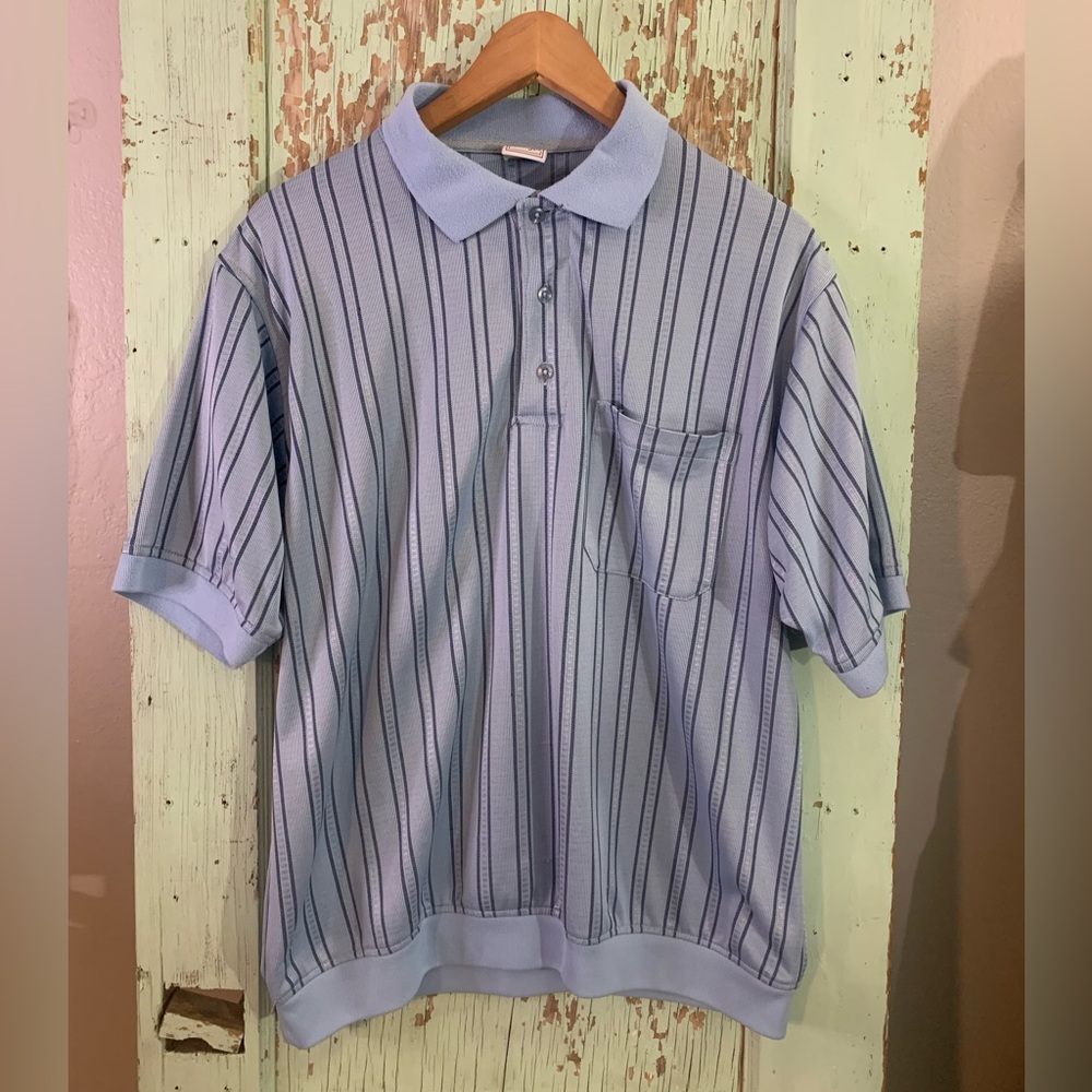 Men’s vintage Casual Joe blue striped polo shirt with pocket